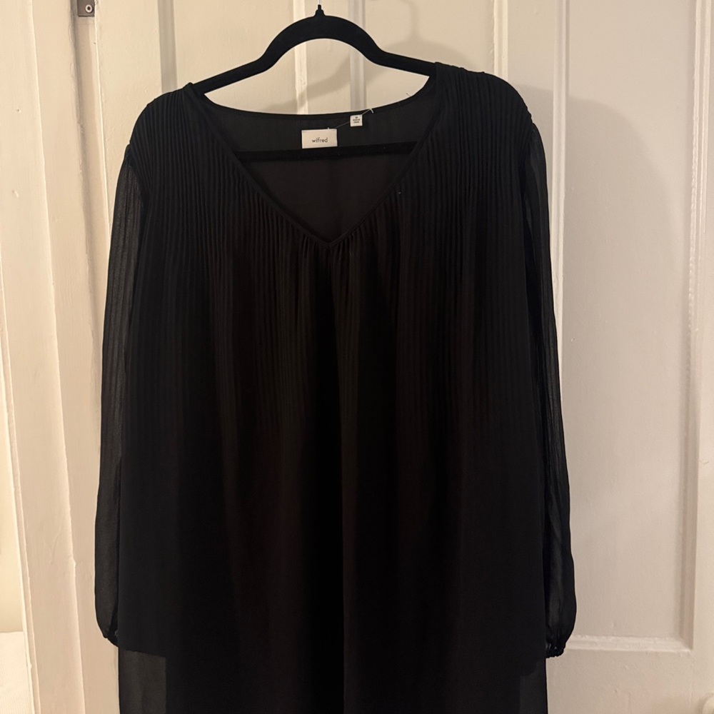 Wilfred Black Pleated V-Neck Mini Dress